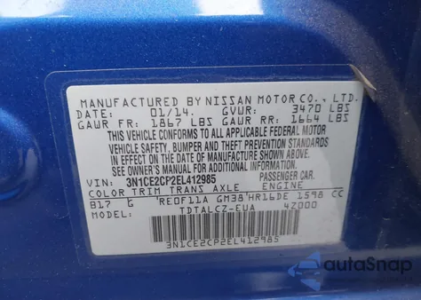 2014 Nissan Versa Note S Plus z USA, uszkodzony, nr VIN 3N1CE2CP2EL412985